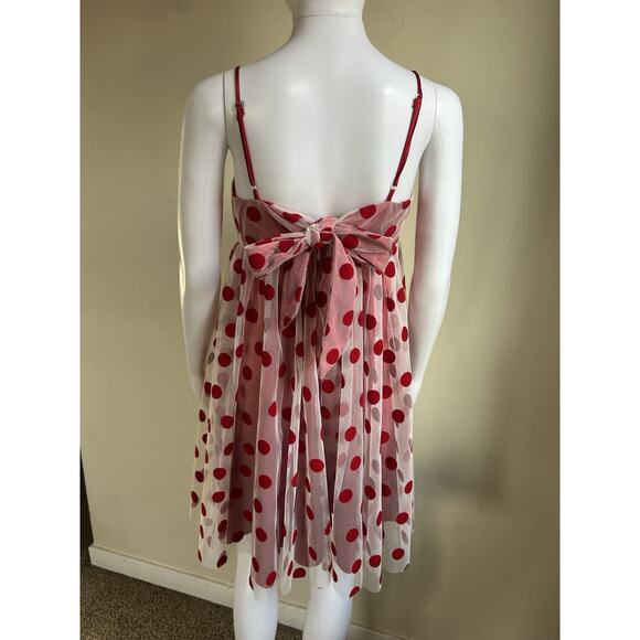 Betsey Johnson Polka Dot Mesh Babydoll Dress Womens 10 Red Pink Valentine - Picture 3 of 16